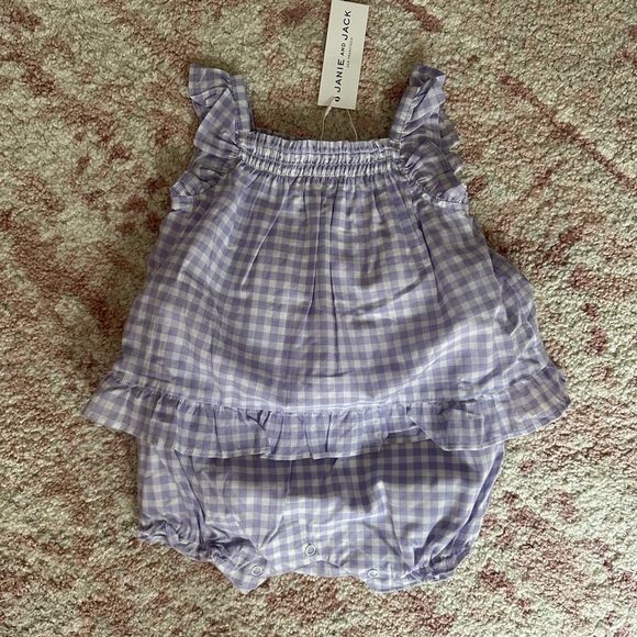 BABY GINGHAM RUFFLE ROMPER NWT - Picture 2 of 3